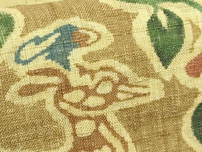 平和屋着物●極上 九寸名古屋帯 生紬 型染め 鹿花文 逸品 DZAB0454kh5