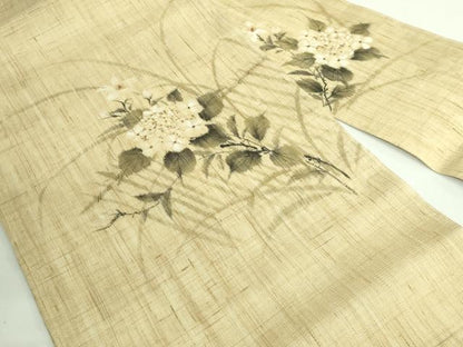 平和屋着物■極上　夏物　九寸名古屋帯　手描き　枝花文　麻　逸品　DZAB0458kh5