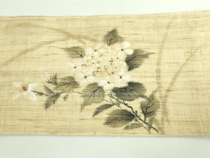 平和屋着物■極上　夏物　九寸名古屋帯　手描き　枝花文　麻　逸品　DZAB0458kh5