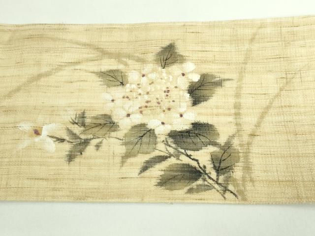 平和屋着物■極上　夏物　九寸名古屋帯　手描き　枝花文　麻　逸品　DZAB0458kh5