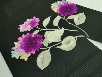 平和屋着物＊極上 夏物 絽塩瀬 九寸名古屋帯 紫陽花 黒地 逸品 DZAB0463kh5