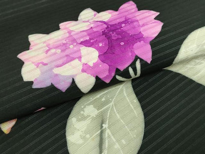 平和屋着物＊極上 夏物 絽塩瀬 九寸名古屋帯 紫陽花 黒地 逸品 DZAB0463kh5