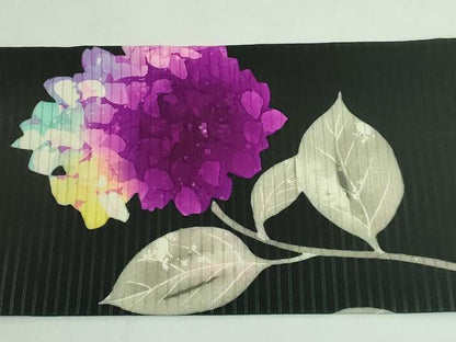 平和屋着物＊極上 夏物 絽塩瀬 九寸名古屋帯 紫陽花 黒地 逸品 DZAB0463kh5