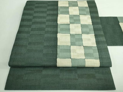 平和屋着物＊極上 夏物 九寸名古屋帯 市松文様 麻 逸品 DZAB0464kh5