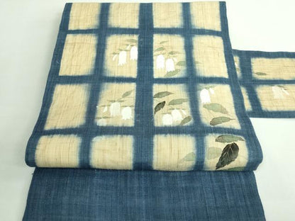 平和屋着物＊極上 夏物 洛楽人工房 国兼屋 九寸名古屋帯 枝花文 麻 逸品 DZAB0467kh5