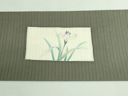 平和屋着物＊極上 夏物 絽塩瀬 九寸名古屋帯 枝花文 濃い鶸茶色地 銀彩 逸品 DZAB0469kh5