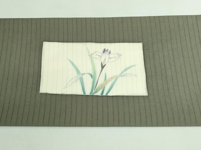 平和屋着物＊極上 夏物 絽塩瀬 九寸名古屋帯 枝花文 濃い鶸茶色地 銀彩 逸品 DZAB0469kh5