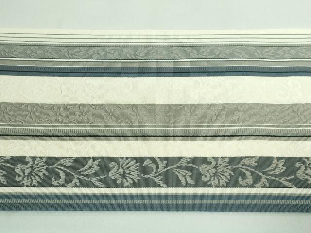平和屋着物●極上 本場筑前博多織 八寸名古屋帯 花唐草間道 逸品 DZAB0482kh5