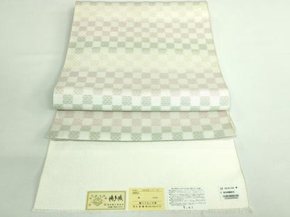 平和屋着物■極上　夏物　本場筑前博多織　大倉織物　八寸名古屋帯　市松文様　博多金ラベル　証紙付き　逸品　DZAB0487kh5