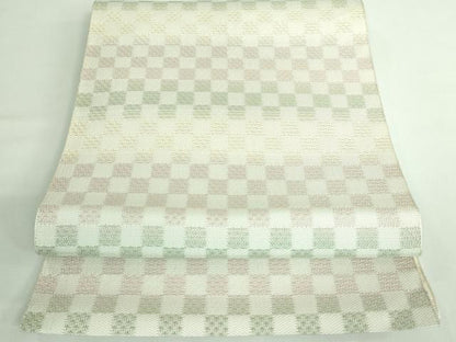 平和屋着物■極上　夏物　本場筑前博多織　大倉織物　八寸名古屋帯　市松文様　博多金ラベル　証紙付き　逸品　DZAB0487kh5