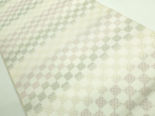 平和屋着物■極上　夏物　本場筑前博多織　大倉織物　八寸名古屋帯　市松文様　博多金ラベル　証紙付き　逸品　DZAB0487kh5