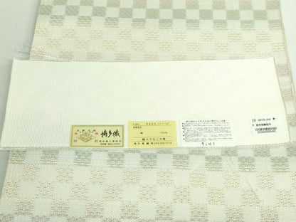 平和屋着物■極上　夏物　本場筑前博多織　大倉織物　八寸名古屋帯　市松文様　博多金ラベル　証紙付き　逸品　DZAB0487kh5