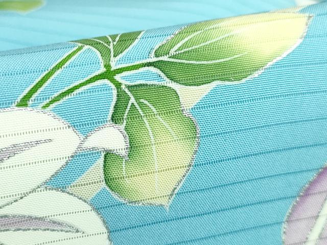 平和屋本店＊極上 夏物 絽塩瀬 九寸名古屋帯 鉄仙花 水色地 銀彩 逸品 DZAB0490kh5