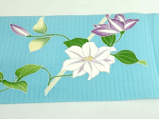 平和屋本店＊極上 夏物 絽塩瀬 九寸名古屋帯 鉄仙花 水色地 銀彩 逸品 DZAB0490kh5