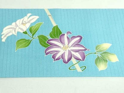 平和屋本店＊極上 夏物 絽塩瀬 九寸名古屋帯 鉄仙花 水色地 銀彩 逸品 DZAB0490kh5
