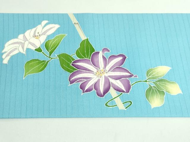 平和屋本店＊極上 夏物 絽塩瀬 九寸名古屋帯 鉄仙花 水色地 銀彩 逸品 DZAB0490kh5