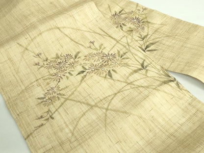 平和屋着物＊極上 夏物 九寸名古屋帯 手描き 枝花文 麻 逸品 DZAB0495kh5