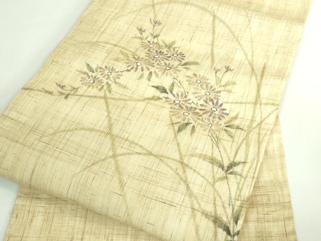 平和屋着物＊極上 夏物 九寸名古屋帯 手描き 枝花文 麻 逸品 DZAB0495kh5