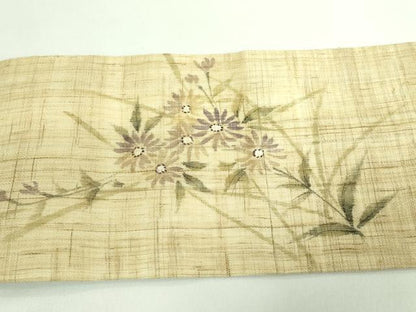 平和屋着物＊極上 夏物 九寸名古屋帯 手描き 枝花文 麻 逸品 DZAB0495kh5