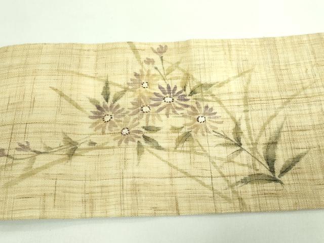 平和屋着物＊極上 夏物 九寸名古屋帯 手描き 枝花文 麻 逸品 DZAB0495kh5