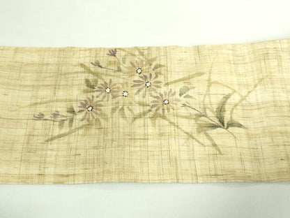 平和屋着物＊極上 夏物 九寸名古屋帯 手描き 枝花文 麻 逸品 DZAB0495kh5