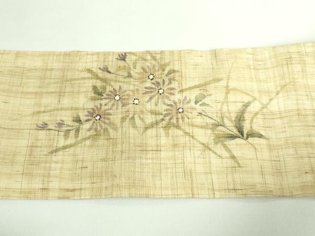 平和屋着物＊極上 夏物 九寸名古屋帯 手描き 枝花文 麻 逸品 DZAB0495kh5