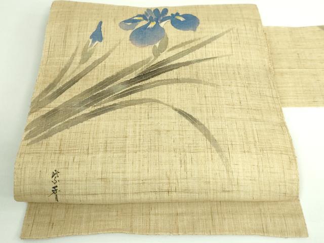 平和屋着物＊極上 夏物 染色作家 桐山紫香 手描き 九寸名古屋帯 杜若 麻 金彩 逸品 DZAB0497kh5