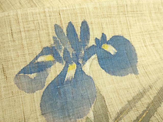 平和屋着物＊極上 夏物 染色作家 桐山紫香 手描き 九寸名古屋帯 杜若 麻 金彩 逸品 DZAB0497kh5