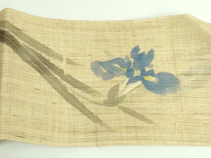 平和屋着物＊極上 夏物 染色作家 桐山紫香 手描き 九寸名古屋帯 杜若 麻 金彩 逸品 DZAB0497kh5