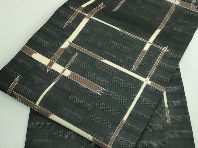 平和屋着物＊極上 夏物 九寸名古屋帯 変わり格子 麻 黒地 逸品 DZAB0499kh5