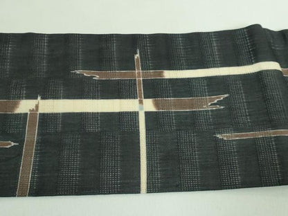 平和屋着物＊極上 夏物 九寸名古屋帯 変わり格子 麻 黒地 逸品 DZAB0499kh5