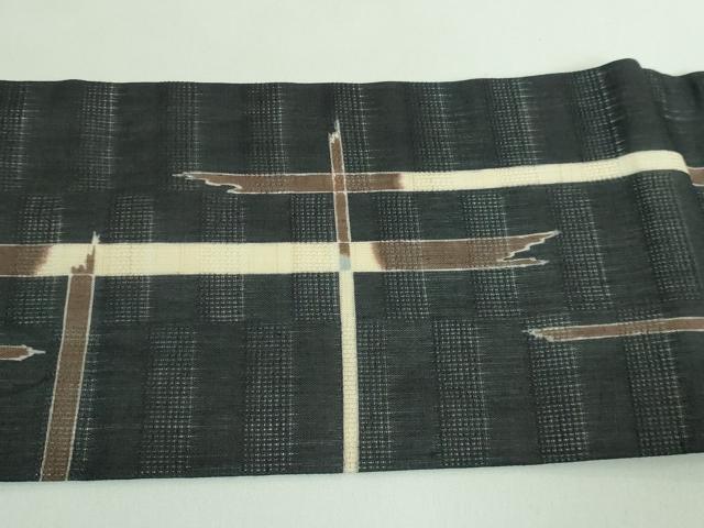 平和屋着物＊極上 夏物 九寸名古屋帯 変わり格子 麻 黒地 逸品 DZAB0499kh5