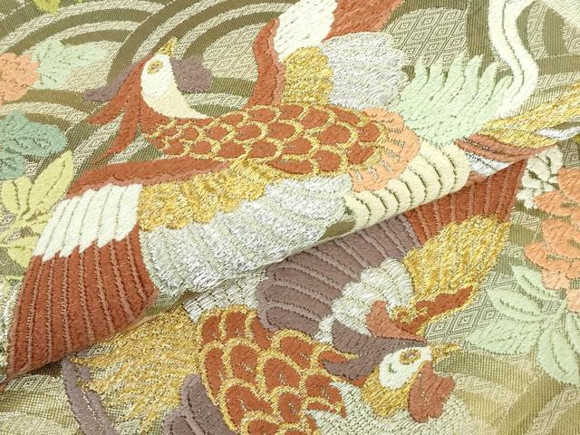 平和屋着物●極上 山口美術織物 皇室 伊勢神宮御用 西陣織 綾都久紫 全通柄袋帯 青海地鳳凰菊藤文 広幅 金銀糸 逸品 DZAB0530kh5