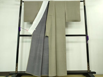 平和屋着物▽極上 江戸小紋 単衣 両面染 樺色×空五倍子色 ほていや扱い 逸品 未使用 DZAB0574kh5
