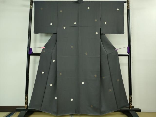 平和屋本店■極上　京都染織メーカー・貴久樹謹製　お召　金彩刺繍　附下調柄取り　青褐色地　ほていや扱い　証紙付き　逸品　DZAB0575kh5