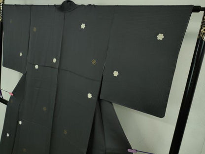 平和屋本店■極上　京都染織メーカー・貴久樹謹製　お召　金彩刺繍　附下調柄取り　青褐色地　ほていや扱い　証紙付き　逸品　DZAB0575kh5