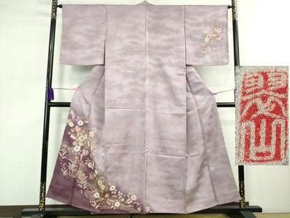 平和屋着物●極上 越後十日町の一流染匠 桐屋・翠山工房 訪問着 辻が花 暈し染め 金彩 銀通し地 やまと誂製 反端付 逸品 未使用DZAB0576kh5
