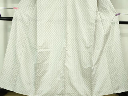 平和屋着物■極上　本場大島紬　白大島　単衣　市松文様　逸品　DZAB0584kh5