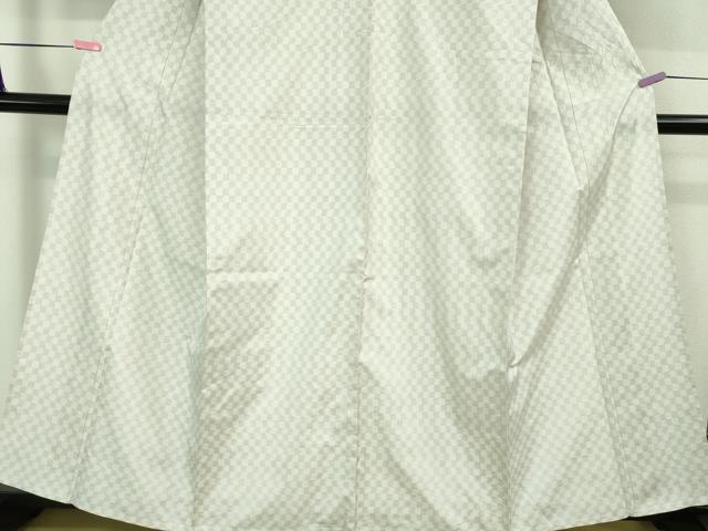 平和屋着物■極上　本場大島紬　白大島　単衣　市松文様　逸品　DZAB0584kh5