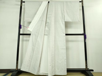 平和屋着物■極上　本場大島紬　白大島　単衣　市松文様　逸品　DZAB0584kh5