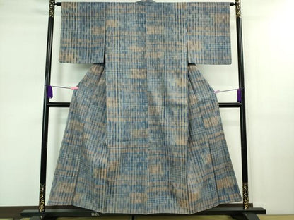 平和屋着物●極上 生紬 藍 格子 逸品 未使用 DZAB0588kh5