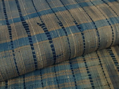 平和屋着物●極上 生紬 藍 格子 逸品 未使用 DZAB0588kh5
