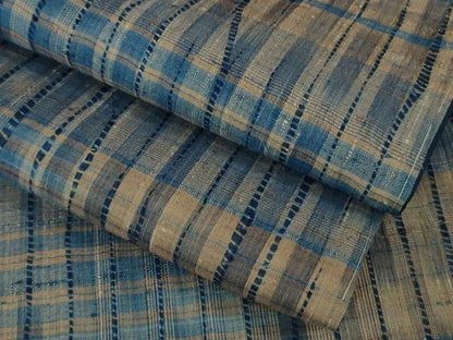 平和屋着物●極上 生紬 藍 格子 逸品 未使用 DZAB0588kh5