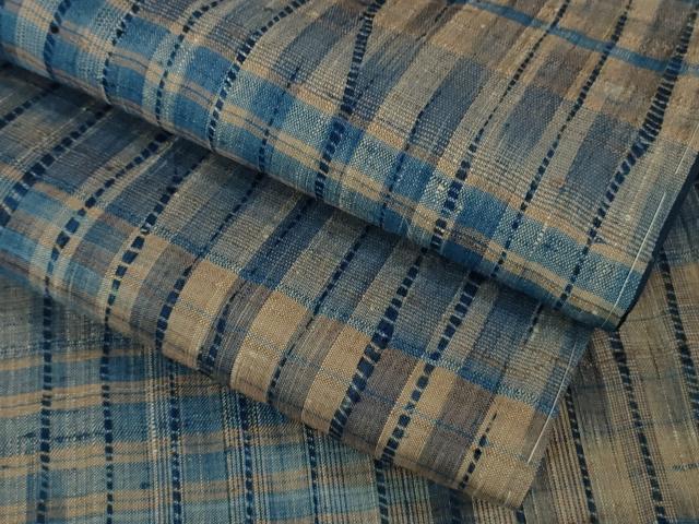 平和屋着物●極上 生紬 藍 格子 逸品 未使用 DZAB0588kh5