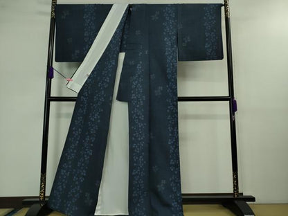 平和屋着物▽極上 結城紬 単衣 100亀甲 飛び亀甲柄 枝葉間道 四つ葉のクローバー 逸品 DZAB0596kh5