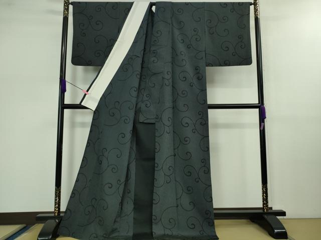 平和屋着物▽極上 本塩沢 単衣 唐草文 濃藍色地 逸品 DZAB0599kh5