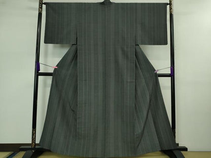 平和屋本店▽極上　本塩沢　単衣　160亀甲　間道　黒地　逸品　未使用　DZAB0600kh5