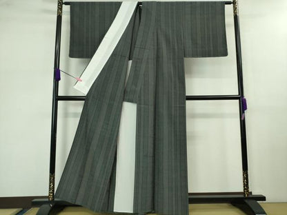 平和屋本店▽極上　本塩沢　単衣　160亀甲　間道　黒地　逸品　未使用　DZAB0600kh5