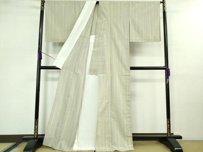 平和屋着物▽極上 本塩沢 やまだ織 単衣 縞 逸品 未使用 DZAB0601kh5