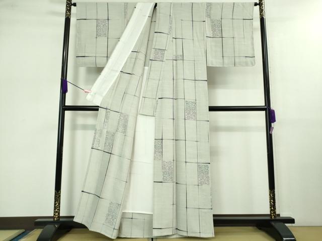 平和屋着物■極上　ぜんまい紬　単衣　花唐草格子文　逸品　未使用　DZAB0602kh5
